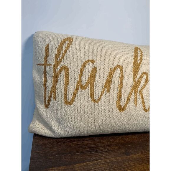 Andover Mills Home Textiles Gauvin Be Thankful Cotton Throw Pillow Tan - Picture 1 of 6